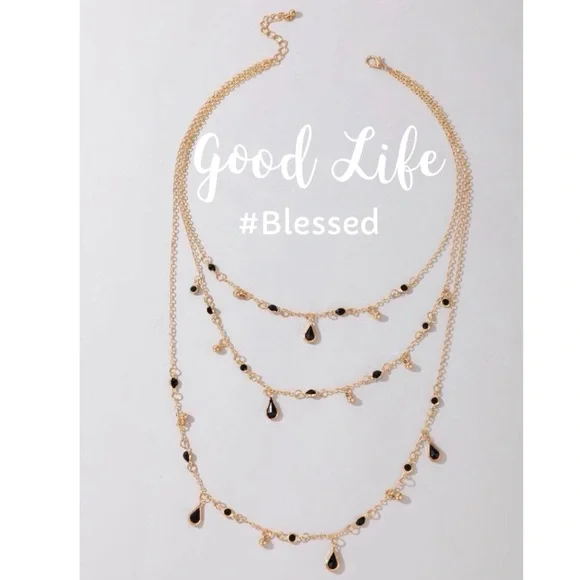 Water Drop 3 Layer Necklace (black/gold) - Picture 1 of 9